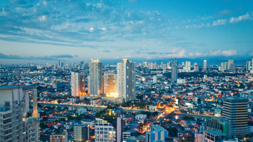 Aerial view at Twilight of Makati business district, Manila, Philippines