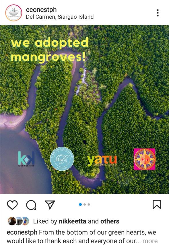 Sustainable startup EcoNest Philippines' social media announcement about adopting mangroves