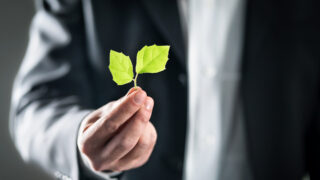 5 Ways Your Business Can Support the Circular Economy Businessman hoping to support the circular economy holds up small green leaf