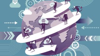 4 Steps to Bring Your Personal Mission to Life Illustration of a globe with a spiral path around it and people climbing up and down to pursue their kokorozashi