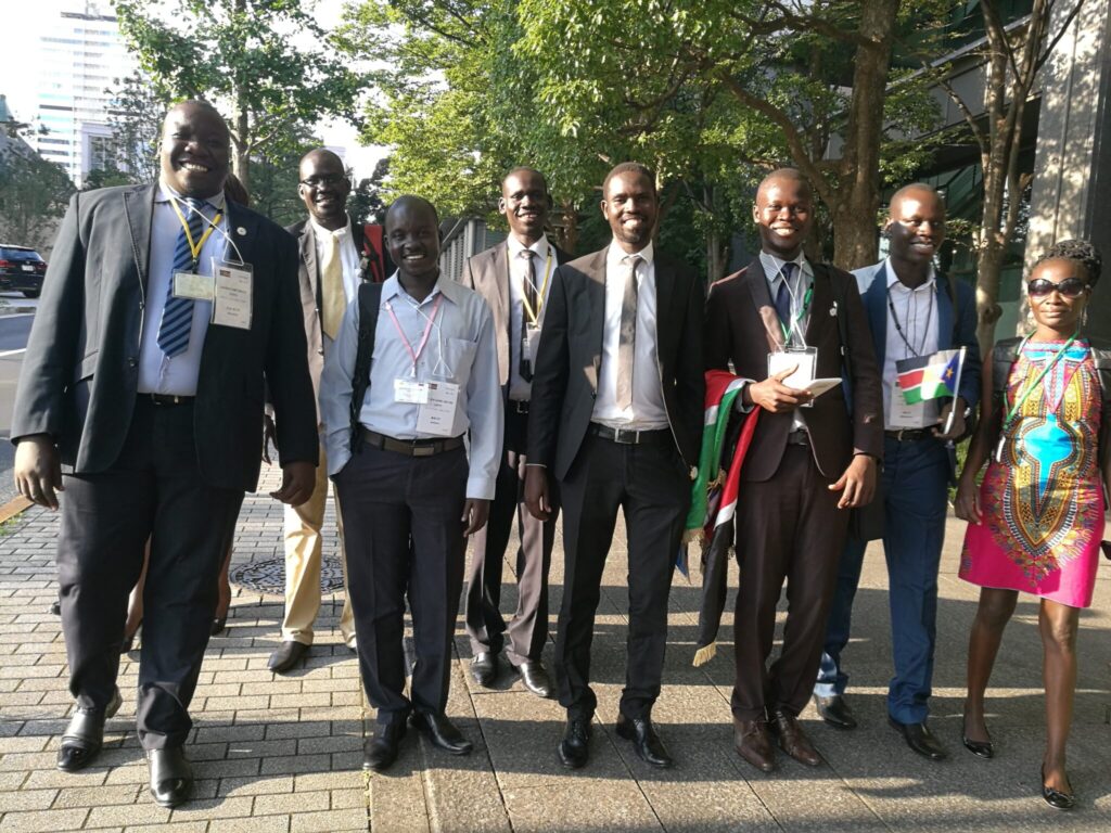 Graduate students from South Sudan after arriving in Tokyo as part of an emerging markets support program.