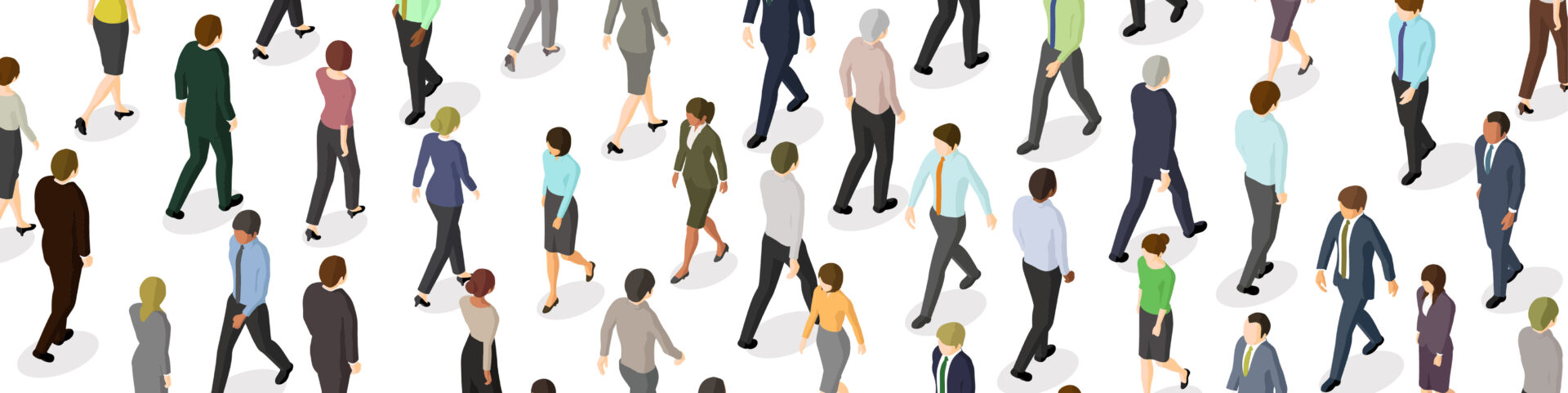 Crowd of illustrated people walking