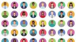 Illustration of diverse employees on circles