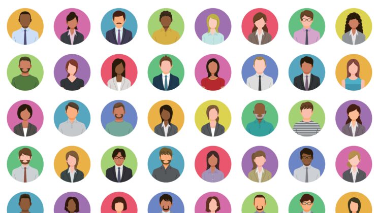 Illustration of diverse employees on circles