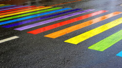 A crosswalk painted rainbow colors to represent diversity in the Philippines for the LGBTQIA+ community