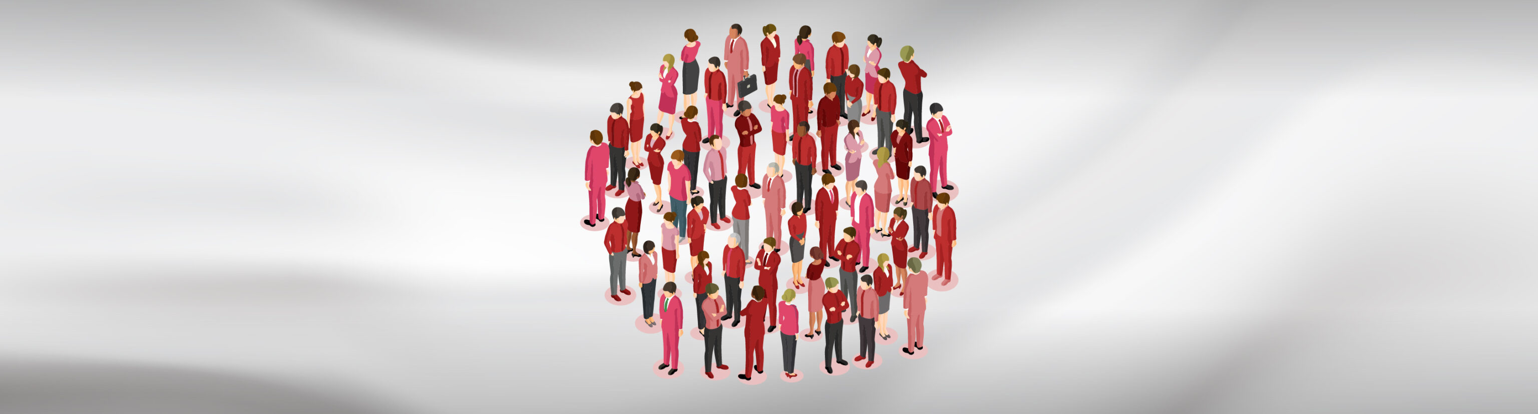An infographic showing a group of people dressed in red, standing in a circle on a white background, representing the Japanese flag.