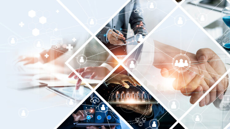 Global business structure of networking. Analysis and data exchange customer connection, HR recruitment and global outsourcing, Customer service, Teamwork, Strategy, Technology and social network