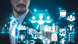 Statistical and Research Standards for Vetting HR Analytics Tools Human Resources Recruitment and People Networking Concept. Modern graphic interface showing professional employee hiring and headhunter seeking interview candidate for future manpower.